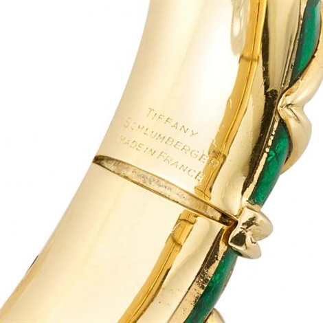Gold and Green Paillonne Enamel Bangle Bracelet, Tiffany Co., Schlumberger, France by Jean 