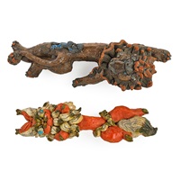 Hand-built lion and dog sculptures (2 works)