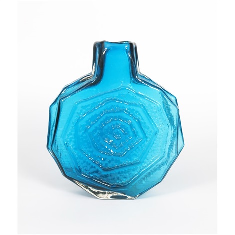 A Whitefriars Kingfisher Blue Glass Banjo Vase Designed By