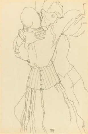 Egon schiele couple embracing