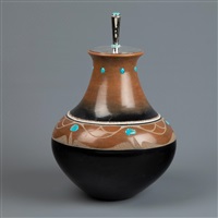 Turquoise Inlay Jar with Silver Lid