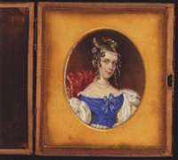 A young lady wearing décolleté dess with blue... A young lady wearing décolleté dess with blue...
