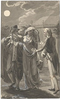 Geistlicher kniet vor einer Dame und küsst ihr... Geistlicher kniet vor einer Dame und küsst ihr...