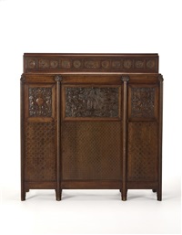 Cabinet with three doors and a flap made of wood Cabinet with three doors and a flap made of wood