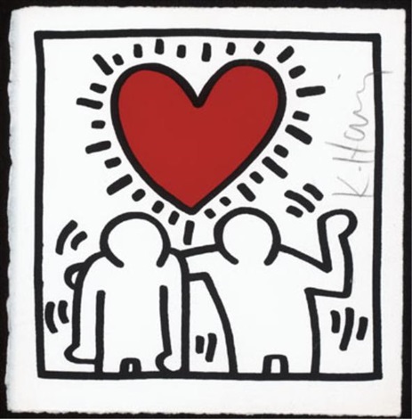 keith haring figures holding heart