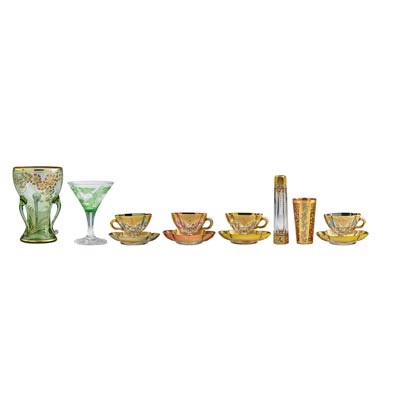 Twelve Pieces Two Vases One Glass One Goblet Four Cups And