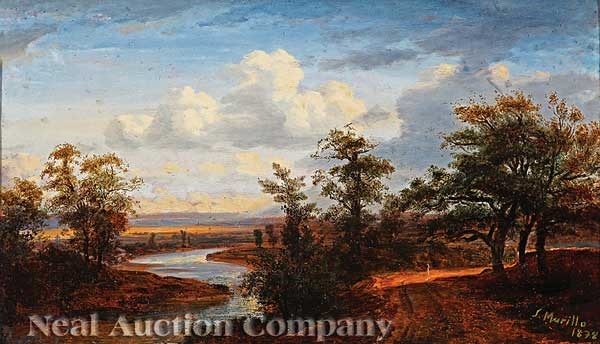 solitary figure on a rutted road beside a river by salvador murillo