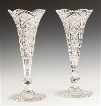 Fine Hawkes Nearly Identical Trumpet Form Vases Fine Hawkes Nearly Identical Trumpet Form Vases