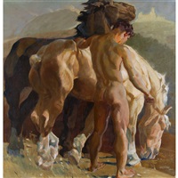 Nackter Jüngling mit Pferdepaar, 1943