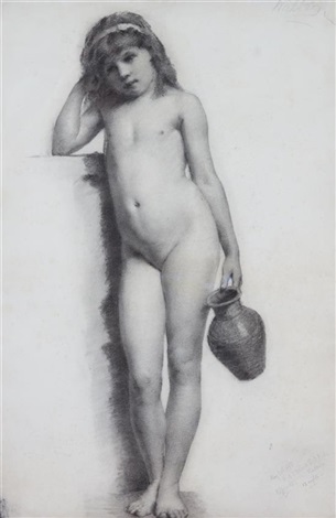 Young Nude Girl Holding Water Jug By William Charles Thomas Dobson Young Nude Girl Holding Water Jug By William Charles Thomas Dobson