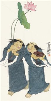 和合二仙 镜心 设色纸本