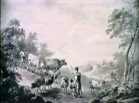 BERGERS ET TROUPEAU, SUR UNE ROUTE, 1767 BERGERS ET TROUPEAU, SUR UNE ROUTE, 1767