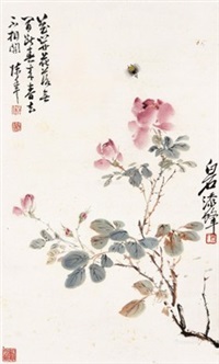 齐白石 陈半丁 月季蜜蜂 立轴