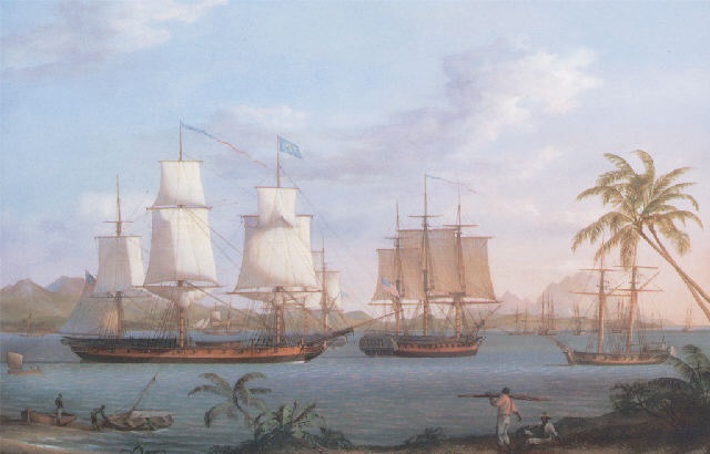 The Charleston-built frigate "John Adams" with the American fleet on the Guadeloupe station under Commodore Truxtun in the Leeward Islands by Louis Dodd the charleston-built frigate "john adams" with the american fleet on the guadeloupe station under commodore truxtun in the leeward islands by louis dodd