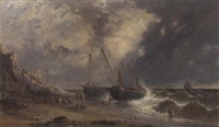 Fishermen pulling Rye trawlers up the..., 1858–1858 Fishermen pulling Rye trawlers up the..., 1858–1858