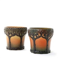 A pair of terracotta flower pots