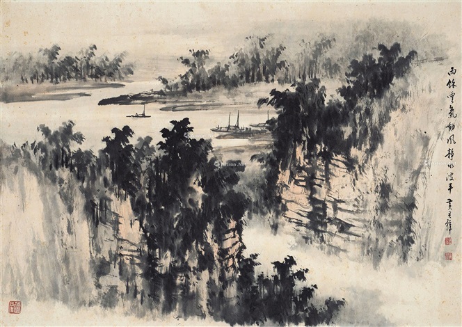 风静水波平镜框设色纸本landscape By Huang Junbi On Artnet