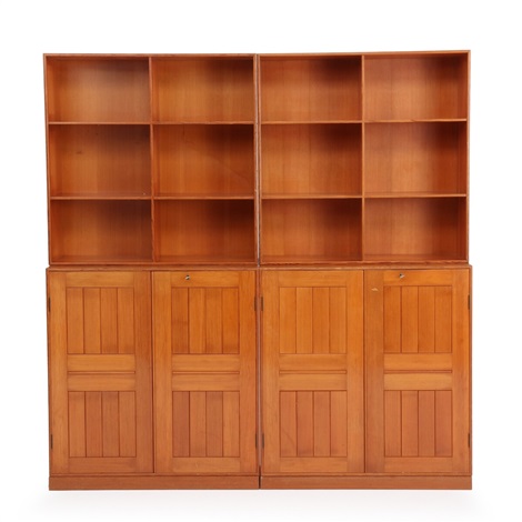 Wall Unit Of Solid Oregon Pine Consisting Of Two Bookcases Two