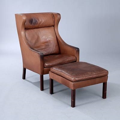 Wingback chair with foot stool by BÃ¸rge Mogensen on artnet