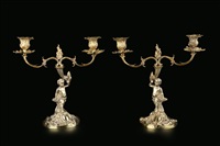 A pair of silver-gilt figural twin branch..., 1969 A pair of silver-gilt figural twin branch..., 1969