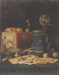 Stilleben mit Spielkarten und Würfeln
