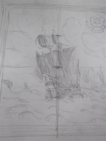 a portfolio of pencil sketches including designs for maritime