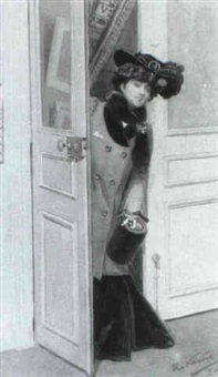 Elegante Dame betritt ein Zimmer