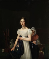 Junges Mädchen in Weissem Kleid Beim Ankleiden, 1826