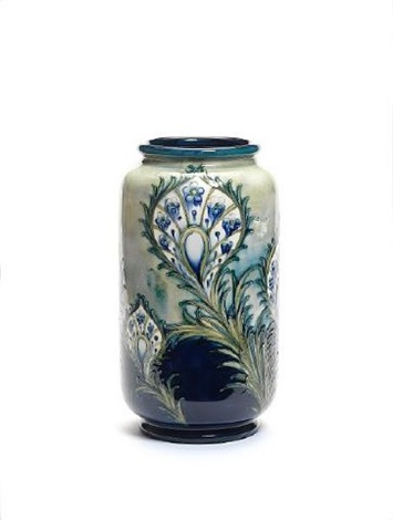 Peacock Feathers Vase Converted Into A Lamp Base By William