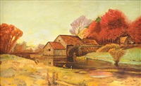 Autumn Scene With Mill By River