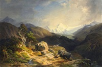 Sennhütte in einem weiten Alpental, 1852 Sennhütte in einem weiten Alpental, 1852