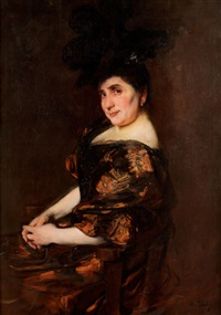 Portrait einer Dame in festlichem Kleid mit... Portrait einer Dame in festlichem Kleid mit...