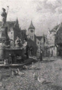 Am Marktbrunnen einer mittelalterlichen Stadt