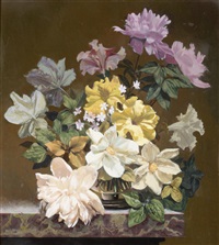 Still life of Petunias, peonies and clematis... Still life of Petunias, peonies and clematis...
