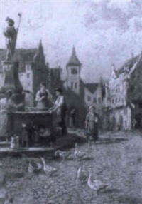 Am Marktbrunnen einer mittelalterlichen Stadt