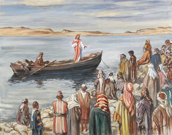 Jesus teaching from a boat by Carl Schmidt on artnet