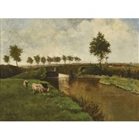 Weidende Kühe am Kanal, 1883