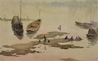 1961年作江西赣江纸本水彩