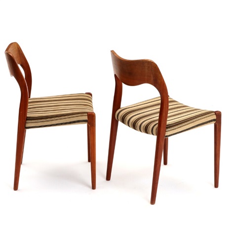 Set Of Six Teak Dining Chairs Upholstered In Seats With Striped Set Of Six Teak Dining Chairs Upholstered In Seats With Striped Fabric By Niels Otto Møller