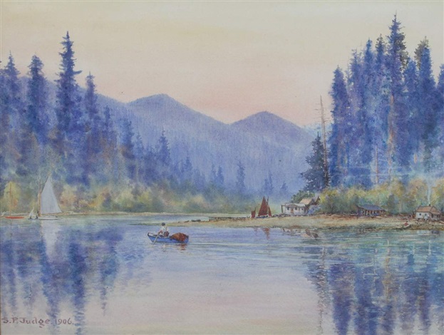 River Landscape With Wood Cabins By Spencer Percival Judge On Artnet