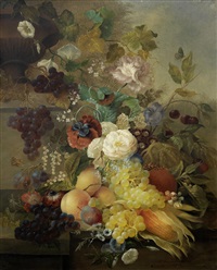 A terracotta urn with fruit and flowers, 1866 A terracotta urn with fruit and flowers, 1866