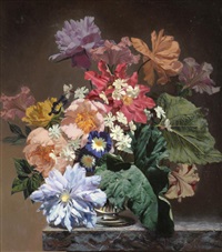 Still life of clematis, peonies and nicotiana in Still life of clematis, peonies and nicotiana in