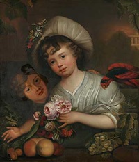 Portrait eines Mädchens mit Blumen und Früchten Portrait eines Mädchens mit Blumen und Früchten