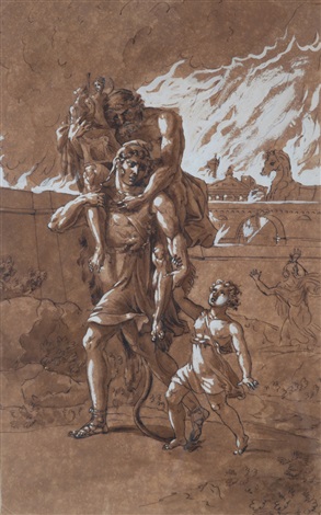 La fuga di Enea da Troia con il padre Anchise ed il figlio by