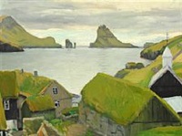 view from bøur towards tindhólm, the faroe islands by samuel joensen-mikines