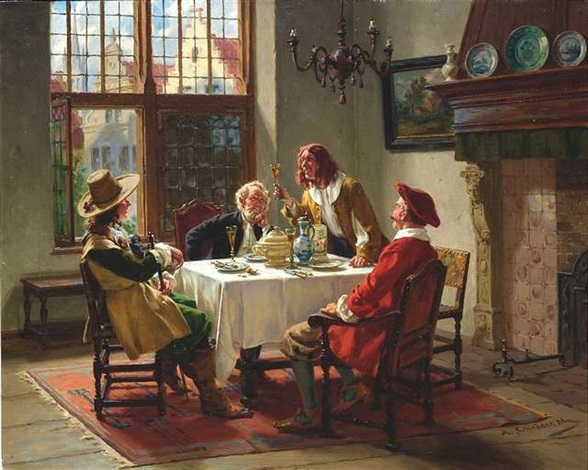 Holländische Herren im historischen Interieur beim Mahl by Albert ... Holländische Herren im historischen Interieur beim Mahl by Albert ...