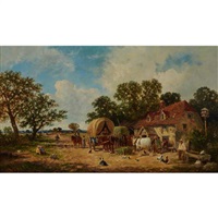VILLAGERS AND HORSES OUTSIDE THE JOHN HOBS INN, 1873 VILLAGERS AND HORSES OUTSIDE THE JOHN HOBS INN, 1873