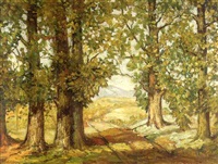 Country lane in fall landscape (Dogwoods)