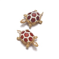 Two enamel and diamond brooches