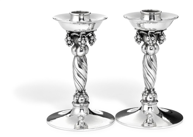A Pair Of Sterling Silver Candlesticks With G By Georg Jensen A Pair Of Sterling Silver Candlesticks With G By Georg Jensen